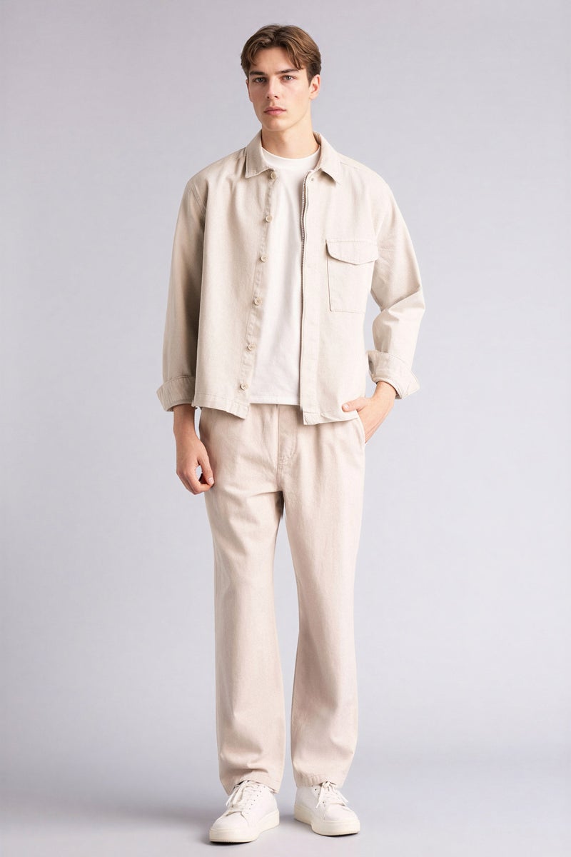 DeFacto Beige Man Baggy Fit Trousers Casual - Image 1